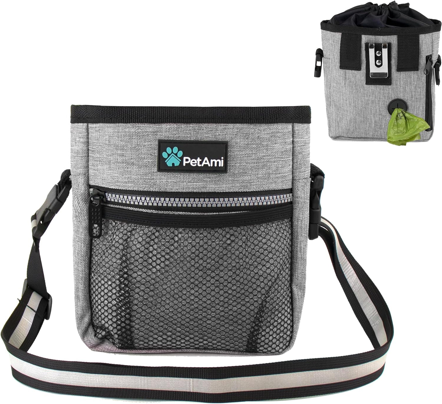 Dog Treat Pouch, Pet Treat Pouch for Training, Dog Walking Bag Holder for Kibbles, Pet Food Toy, Dog Trainer Essentials Supplies, Poop Bag Dispenser, 3 Ways to Wear (Heather Gray)